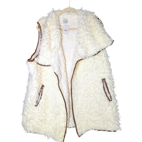 WL Long Jackets & Blazers - WL Long Sherpa Vest Cream Faux Fur Shag XXL NWT $35